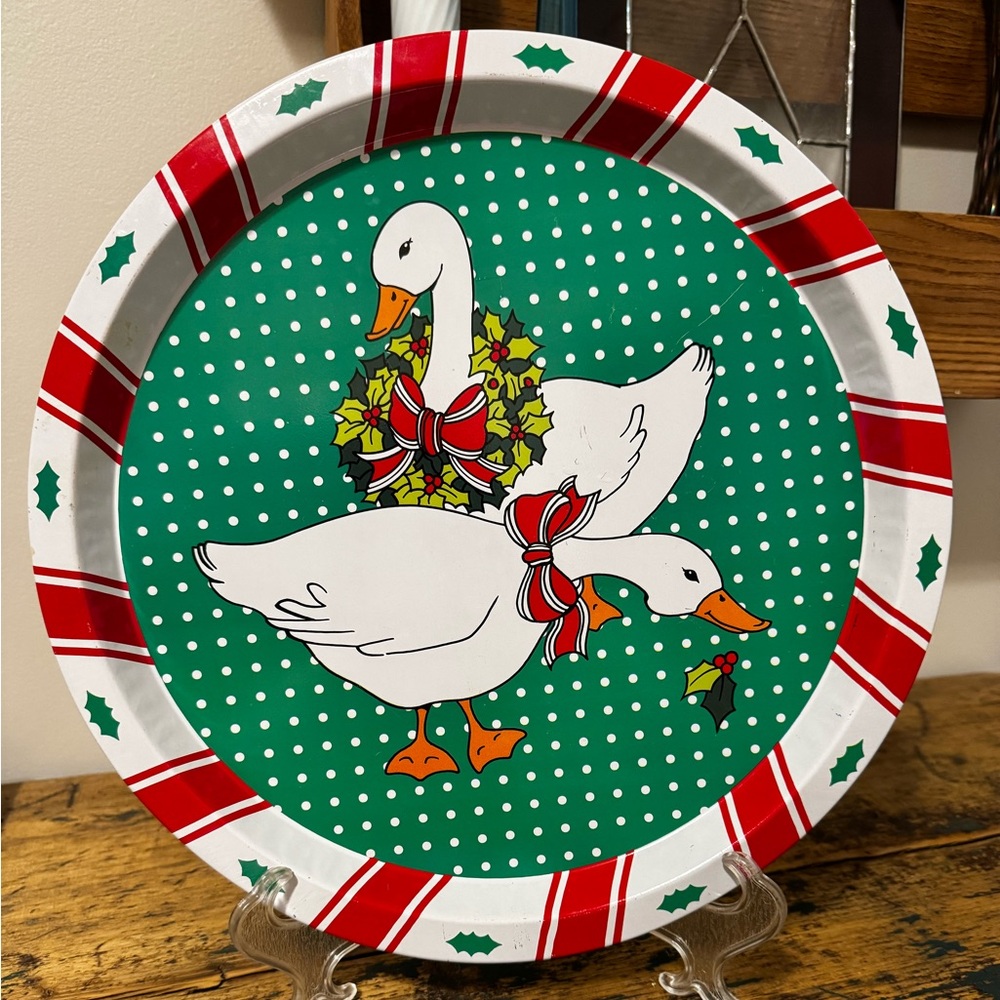 Festive Goose Holiday Plate - Green and Red